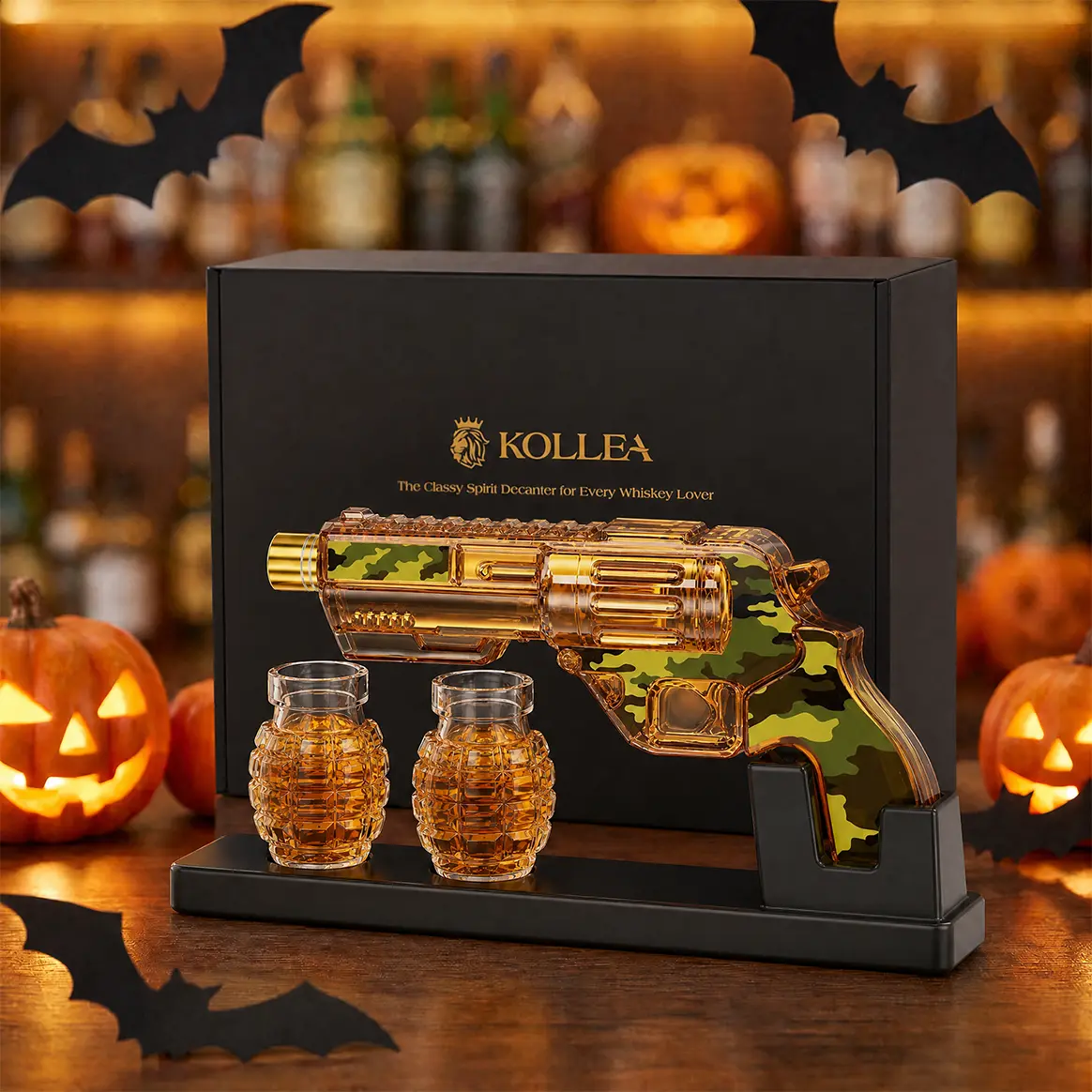 Kollea Camouflage Whiskey Decanter Set with Luxury Gift Box,Handcrafted Glass,Halloween Party Decor,Grenade Shot Glasses,Man Cave Bar Accessories,12.8oz Glassware,Military Gifts for Father,Brother,Husband,Boyfriend,Anniversary&Birthday&Holiday,sohochic