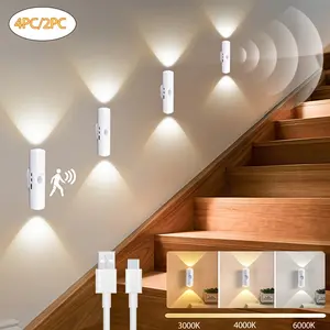 4pcs/2pcs/1pc LED Motion Sensor Light, LED Motion Sensor Step Light, 3 Color LED Sensor Light, Dual Head Night Light with Adjustable 3 Color Lighting, Magnetic Step Lights for Entrance, Bedside, Desk, Closet, Magnetic Wall Light