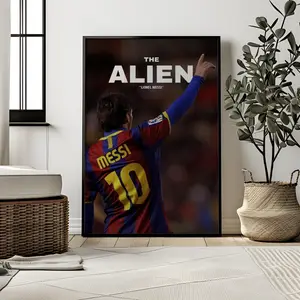 Lionel Messi The Alien Poster  Iconic Barcelona Wall Art, Retro Football Print for Sports Fans, Offices & Modern Home Decor ( Unframed - Print Only )