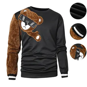 Men's Casual Warm Sweatshirt with Bear Design, Perfect for Winter Outings