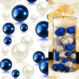10150 count Vase Filler No Hole Faux Floating  Beads for Centerpieces Vases Decorations Wedding Party  Table Centerpieces Decor (8/14/20mm) White Blue