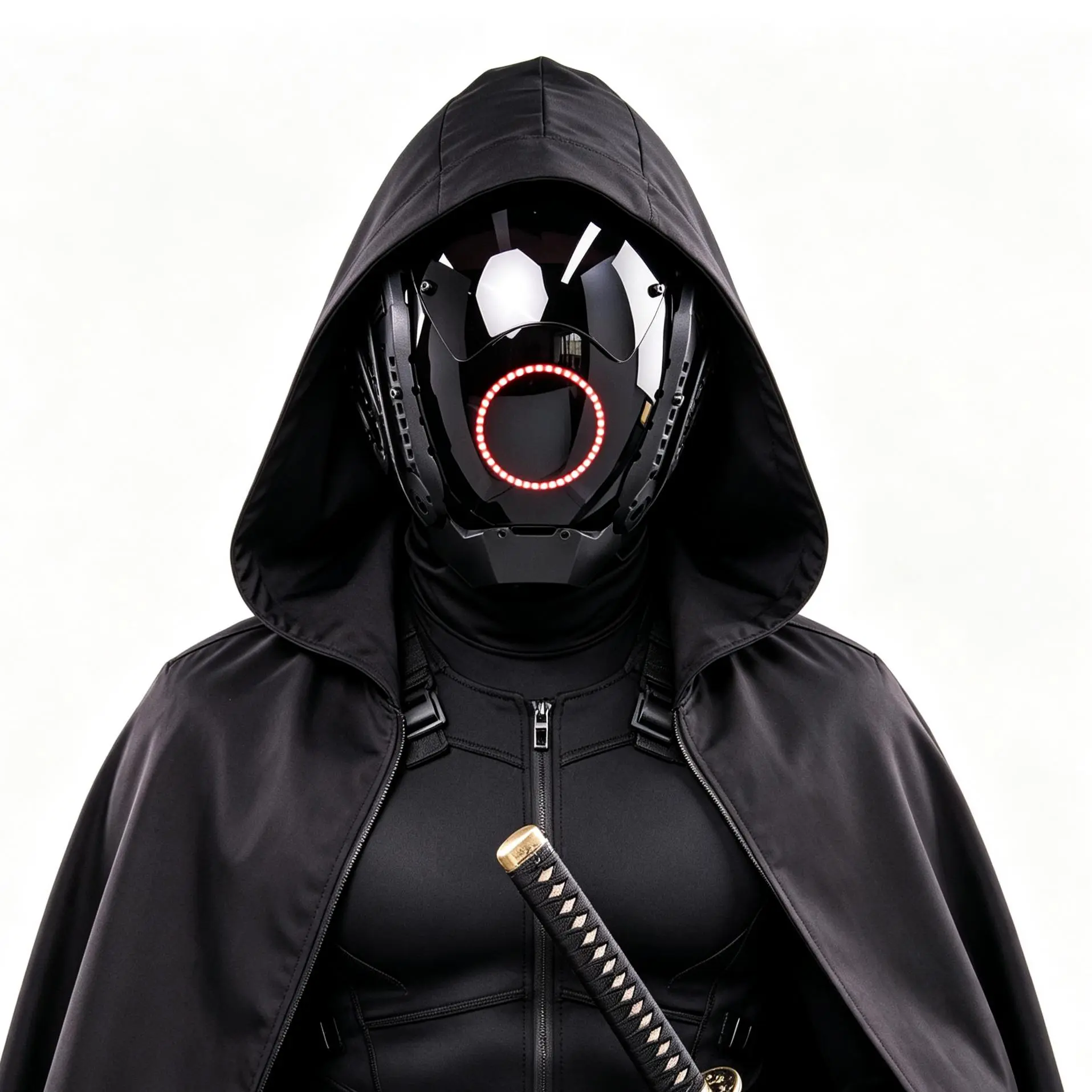 Sci-fi future cool punk mask, full-face mask with mechanical track design, featuring round lighting, unisex, Halloween costume accessory, carnival mask, photography prop, suitable for cosplay, bar, role-playing costume accessories