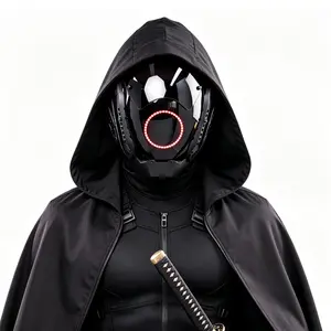 Sci-fi future cool punk mask, full-face mask with mechanical track design, featuring round lighting, unisex, Halloween costume accessory, carnival mask, photography prop, suitable for cosplay, bar, role-playing costume accessories