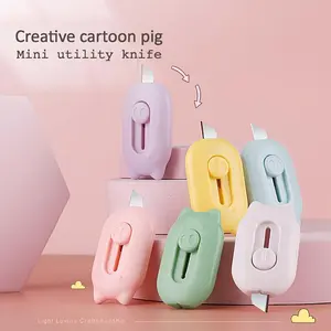 6pcs-Creative Cartoon Utility Cutter | Retractable Safety Craft Knife for, Office & Package Opening, Artistic Design, Plastic Material