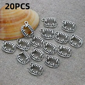 20pcs Antique Silver Color Vampire Fang Teeth Pendants, Y2K Punk Gothic Style, 12.7x15.5mm, Jewelry Making Supplies, Halloween Charms, Gothic Mystery Jewelry