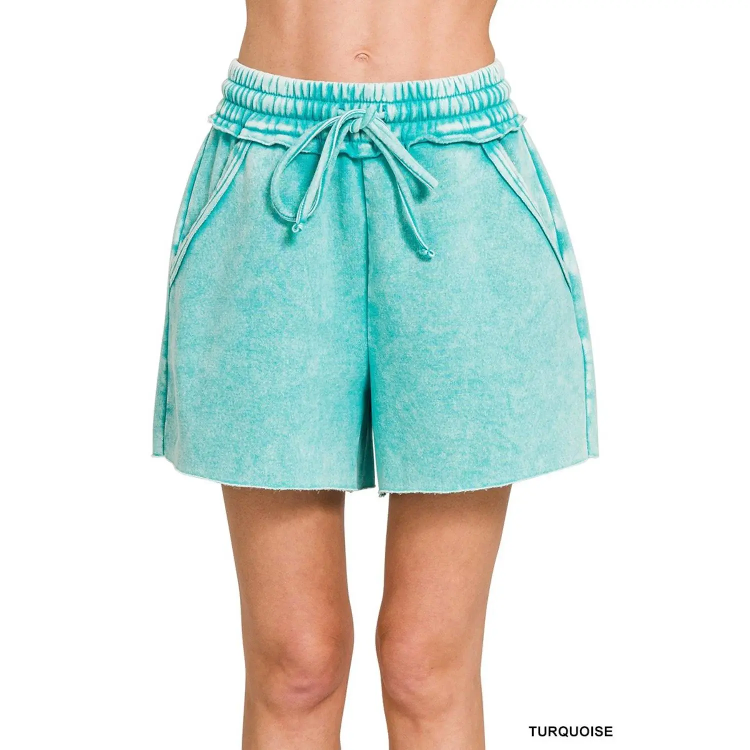 Zenana Acid Wash Fleece Drawstring Shorts With Pockets