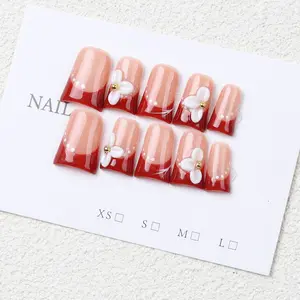 Handmade French Full Nail Set, 3D Flower Design, Fashionable and Elegant, Perfect for Parties and Daily Wear, Great Gift for Women and Girls