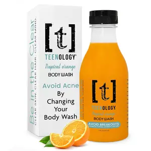 TEENOLOGY Tropical Orange Body Wash for Teens - Avoid Acne & Pore-Clogging Oils - Noncomedogenic with Aloe Vera & Vitamin B5 - Dermatologist Recommended - 16 oz.