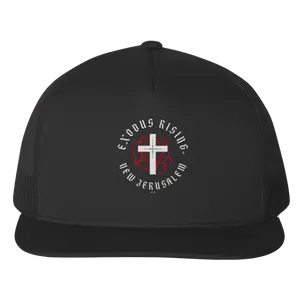 EMBROIDERED NEW JERUSALEM TRUCKER CAP - BLACK
