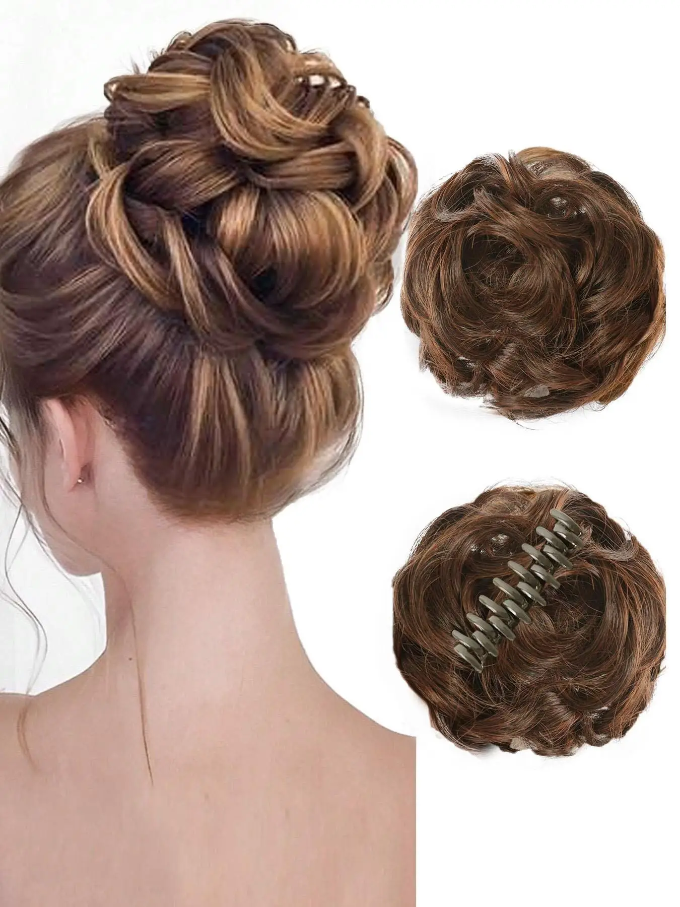 6 Inch Hair Bun, Fluffy Natural Hair Bun, Synthetic Chignon, Messy Bun, Claw Clip in Hair Piece Wavy Curly Hair Bun, Ponytail Extensions Scrunchie Hai