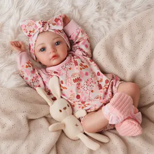 BABESIDE 17" 8-Piece Reborn Doll Set with Cloth Body & Vinyl limbs Dark Skin Includes Gift Box Feeding Accessories for Christmas New Year Birthday Gifts