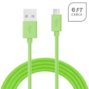 V8/V9/ Micro USB Round Data Cable 6 Ft DC01 Green Charger Charging Sync Connector