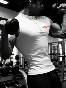 Mens Gothic Logo Quick Dry Sleeveless Shirt | Muscle Fit Half Zip Workout Tank | Gym Bro Streetwear Fitness Top