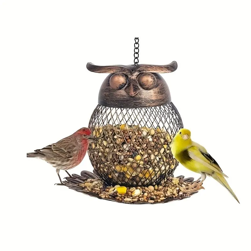 Cross-Border Owl Bird Feeder, Outdoor Garden Metal Hanging Automatic Bird Feeder, Durable Design for Year-Round Use