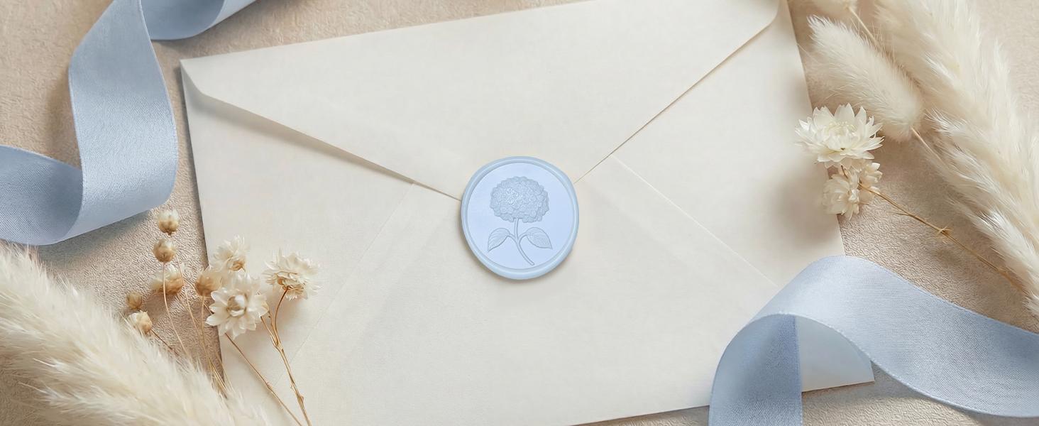 3D Hydrangea Floral Wax Seal Stickers 50 Pieces Self Adhesive Envelope Seals for Invitations Christmas Gift Wrapping Light Blue