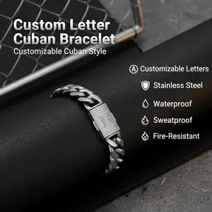 14mm A-Z Custom Letter Cuban Bracelet | Stainless Steel Alloy Chain | Waterproof, Sweatproof, Fire-Resistant & Tarnish-Free Hip Hop Jewelry