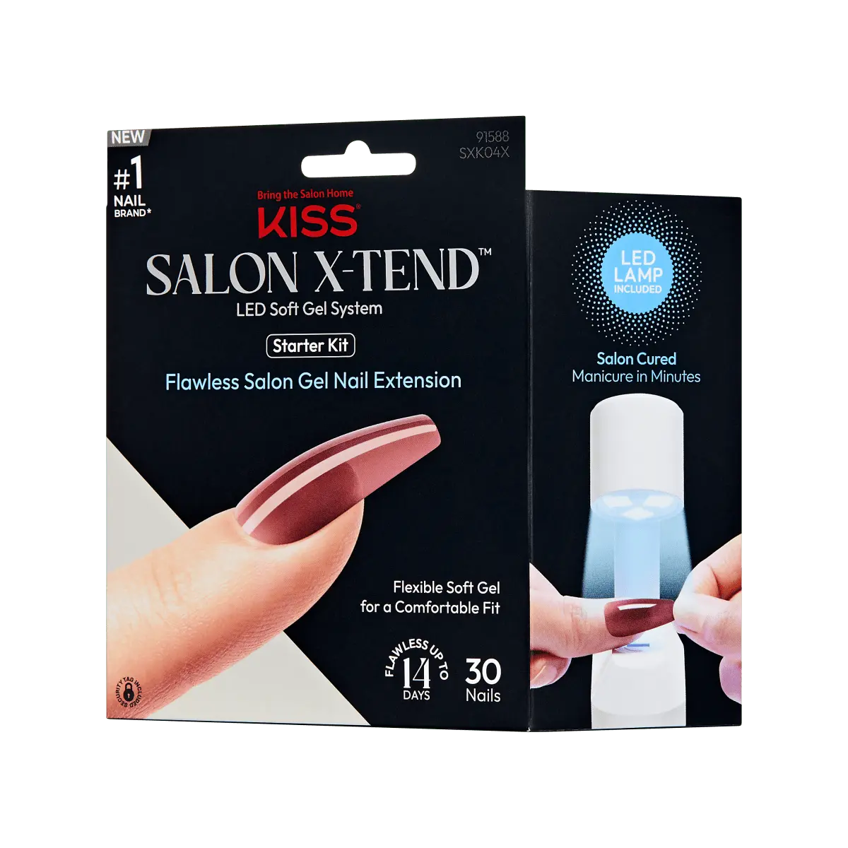 Kiss Salon X-tend LED Soft Gel Press On Nail Starter Kit System - Fiat | Solid, Red, Long, Coffin