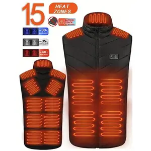 Men's 15-Zone Smart Heated Vest with USB Rechargeable Battery - Heating Function (Battery Not Included) - Adjustable Temperature Control, Sleeveless Winter Jacket, Suitable for Outdoor Activities, Machine Washable Electric Vest with Pockets and Stand Coll
