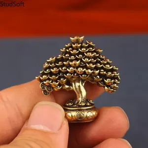 2026 New Solid Brass Money Tree Figurine, Lucky Fortune Coin & Yuanbao Tree, Retro Feng Shui Wealth Ornament, Desktop Tea Pet & Home Decor Craft