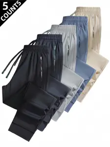 Men's Lightweight Breathable Ice Sensation Pants, Summer Straight Leg with Zipper Pockets & Drawstring Waist, Loose Fit for Gym Hiking Outdoor Sports
