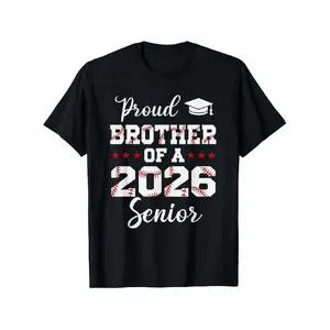 Class of 2026 Proud Brother of a Senior T-Shirt - Baseball-Themed Graduation Gift with & Diploma Design, Loose-Fit Unisex Shirt for Brothers, Parents, Friends (Black with White Slogan & Red Stars) - 2026 Graduation Party