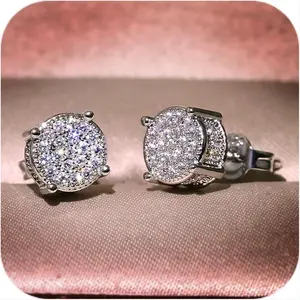 Women Synthetic Diamond Earrings, 18K White Gold Plated Round Square Cubic Zirconia Hypoallergenic Studs Earrings