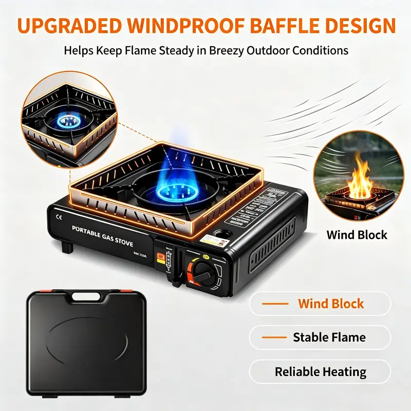 Portable Outdoor Cassette Gas Stove with BBQ Grill Rack, Built-in Auto-Ignition Butane Cooker, Compact Outdoor Gadget for Camping, Picnic, Outdoor Gadgets Stainless Steel  Set