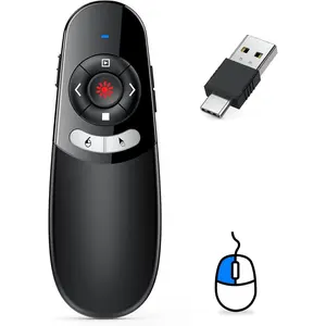 2 in 1 Type C and USB Presentation Clicker with Air  Control, RF 2.4GHz  Presenter Remote PowerPoint Clicker Slide Pointer Advancer for Computer Laptop Classroom Office