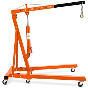 Garvee 2-Ton Folding Engine Hoist with Hydraulic Lift, 6 Casters, Telescopic Boom, 4400 LB Foldable Mobile Cherry Picker for Garage, Workshop, Factory Use, Heavy-Duty Orange Crane