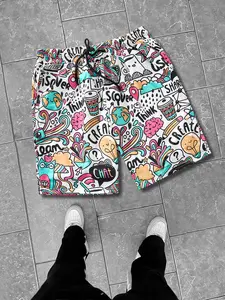 Men's Cartoon Graphic Print Graffiti Style Shorts, Casual Comfy Breathable Shorts for Daily Wear, Fashion Men's Bottoms for All Seasons