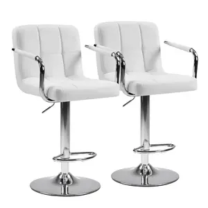 Kitchen Island Bar Stools Set of 2, Adjustable Swivel Bar Chairs with Padded Armrests and Ergonomic Backrest for Counter Pub Dining, PU Leather