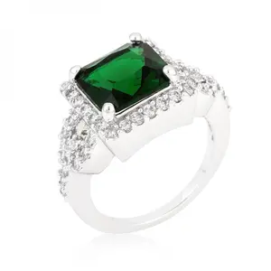 Halo Style Princess Cut Emerald Green Cocktail Ring (size: 05) R08352r-c40-05