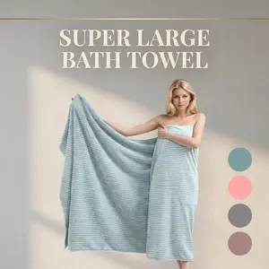 Super Soft Extra Large Bath Towel 105x200cm Luxury Coral Fleece Wrap, Quick Drying & Super Absorbent, Ideal for Spa Beach Home Use Striped Pattern Towel