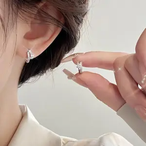 Pvoovi 925 Sterling Silver/ Rose Gold Plated Sterling Silver Post Cubic Zirconia Huggie Earrings | Small Round Huggie Stud Fashion Hoop Earrings for Women accessories in Gold Plating