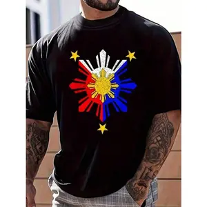 Pinoy Filipino Philippine Flag Sun T-Shirt Men's Graphic Tee Casual Tops Fashion Vintage Shirts Breathable Fabric for All Seasons