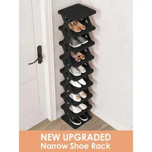 9/6 Tier Vertical Shoe Stand Space Saving Narrow Shoe Rack, Small Shoe Shelf, DIY Free Standing Shoes Storage Organizer For Entryway, Closet, Hallway, Easy Assembly And Stable In Structure, Black & White, Plastic Material, Consumables Makeup Vanity Table