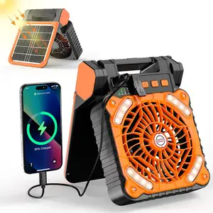 Solar Powered Fan Light, Portable Fan with Solar Panel, 90° Adjustable Desktop Fan, Rechargeable Fan for Camping, Fishing, Camping Party
