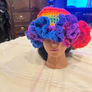 Crochet Ruffle Hat Lady - Colorful Design with Multi-Color Ruffles, Soft and Elegant Accessory for Women