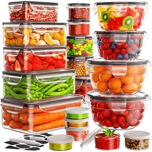 40 PCS Food Storage Containers with Lids 20 Containers & 20 Lids Airtight & Leakproof Meal Prep Boxes Reusable Plastic Containers Microwave & Dishwasher Safe Includes Labels & Pen for Easy Kitchen Organisation