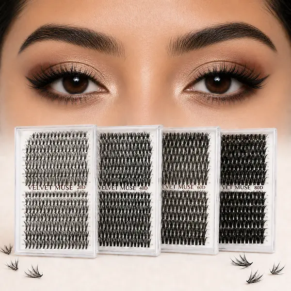 Velvet Muse Lash Clusters 20D 40D 60D 80D, D Curl 9-16mm Mixed Length Individual Cluster Lashes for DIY Eyelash Extensions, Lashes Only