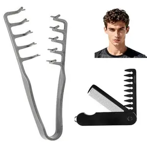 Wide-Toothed Texture Comb for Men Fluffy Styling, Curly Hair Detangling & Fringe Parting, Durable ABS Plastic, Portable Pocket Size for Travel & Home Hair Grooming