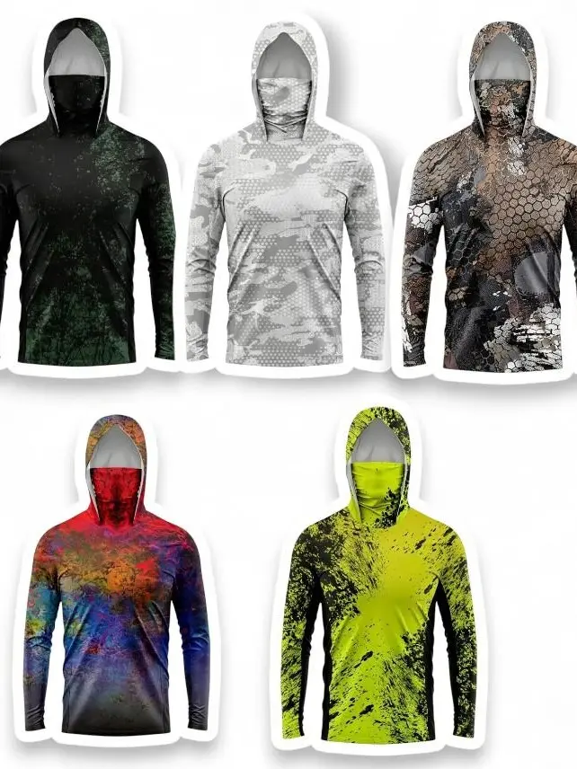 Men's Multi-Piece Milk Silk Activewear Set - Sun-Protection Fishing Apparel with Long Sleeve Top, Integrated Face Mask/Neck Gaiter, Lightweight Skin-Friendly Soft, for Outdoor Use, Extra Large Men's Fishing Tops quick-dry sleeve shirt