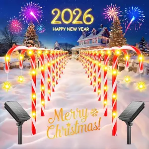 24 Pack Upgraded Solar Candy Cane Lights Outdoor, Christmas Decorations Outdoor Solar Christmas Pathway Lights  with USB  10 Modes for Yard Garden Lawn Path Walkway Party Xmas Decor