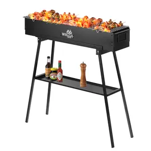 Charcoal Grills Commercial Quality Portable Multiple Size Hibachi BBQ Lamb Skewer Folded Camping Barbecue Grill for Backyard Party Picnic Travel Outdoor Cooking Use(31.6x7.1x5.1 inch),BLACK
