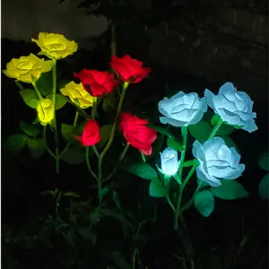 Solar 4-Head Rose Lamp LED Lantern Festive Lantern Floor Outlet Lawn Flower Lamp stylish lighting color