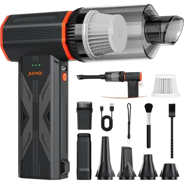 3-in-1 Handheld Compressed Air Duster & Vacuum Cleaner, 150000RPM Brushless Motor, 3-Speed Settings, Multiple Nozzles, for Car, Keyboard, Computer Cleaning, with Storage Bag Sealing Function