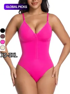 Seamless Soft Front Zipper Slim Spaghetti Straps Shaping Bodysuit for Women, No Panty Lines Shapewear for Everyday Wear, Underwear