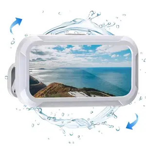 2PCS Waterproof phone holder, 360 ° rotating shower phone holder, adhesive patch wall mounted installation without drilling, anti fog protective case, full touch screen, freeing your hands and protecting your phone while watching short movies during