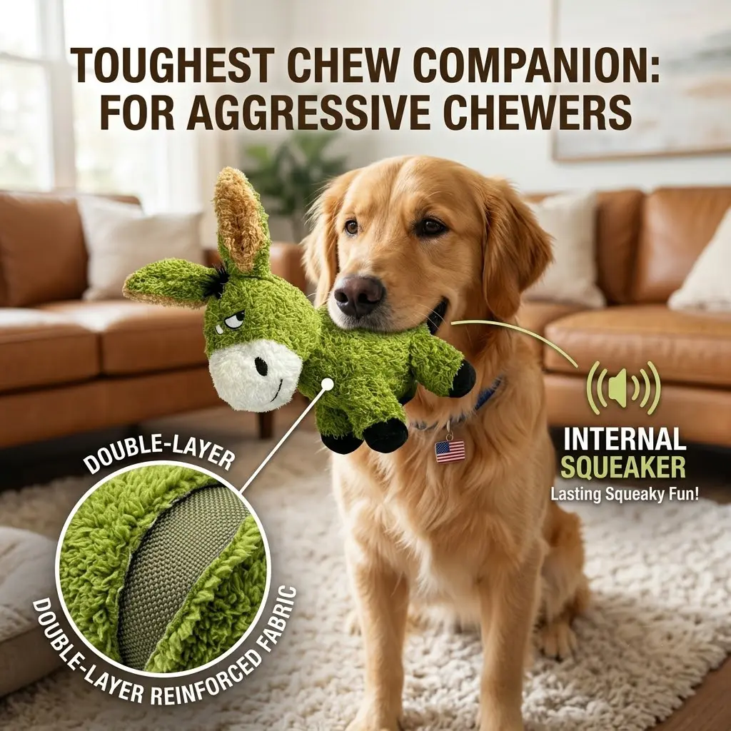 Squeak Plush Donkey Chew Toy for Dogs - Interactive Teeth Cleaning, Double-Layer Tear-Resistant Fabric, Cute Durable Chew Bone Gift for Puppies (Suitable for Cats), Squeak Plush Toys