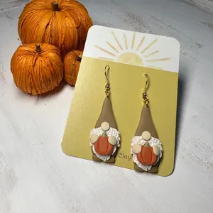Pumpkin gnome polymer clay dangle earrings Female Female
